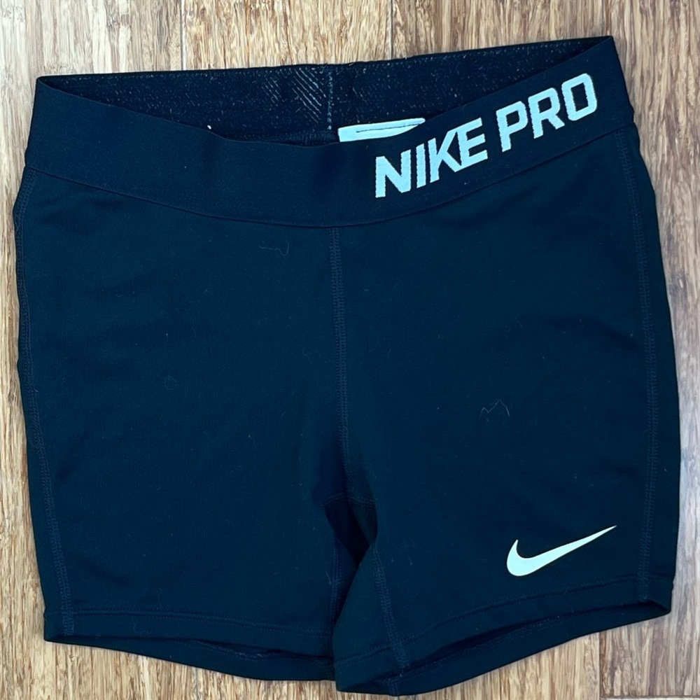 Nike Pro Black Athletic Shorts with White Logo